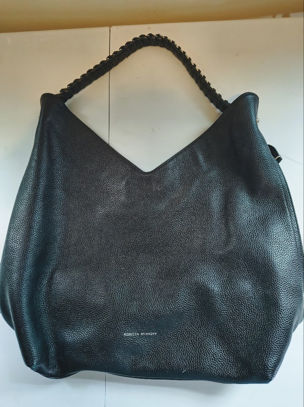 Rebecca Minkoff Black Pebbled Leather Shoulder Bag with Braided Strap
